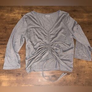 NWOT Gray Ruched V-Neck Top